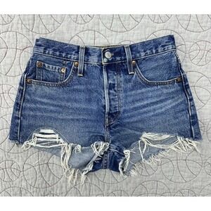 LEVI'S 501 Women High Rise Shorts Jeans Darn It Know Distressed Button Fly Sz 25